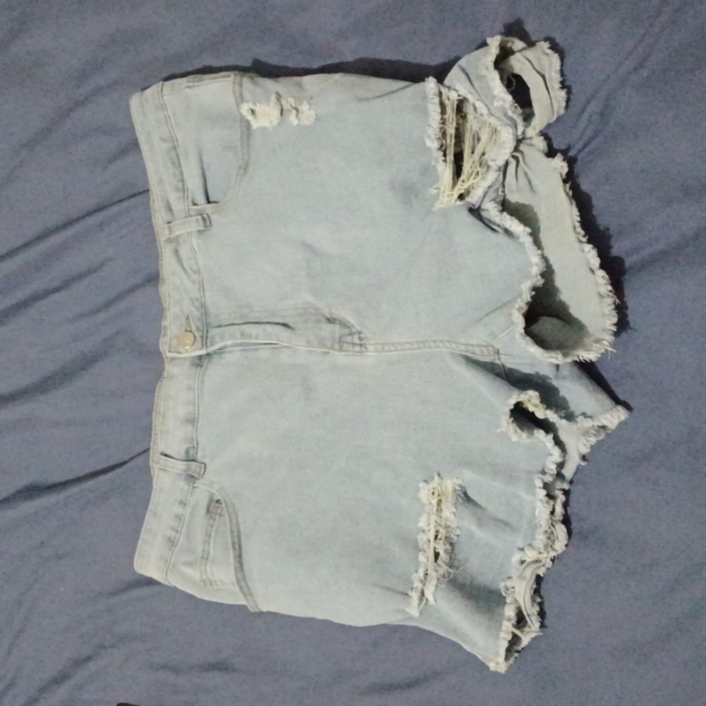 SHEIN Women's Plus Size Distressed Light Blue Denim Shorts Size 3X